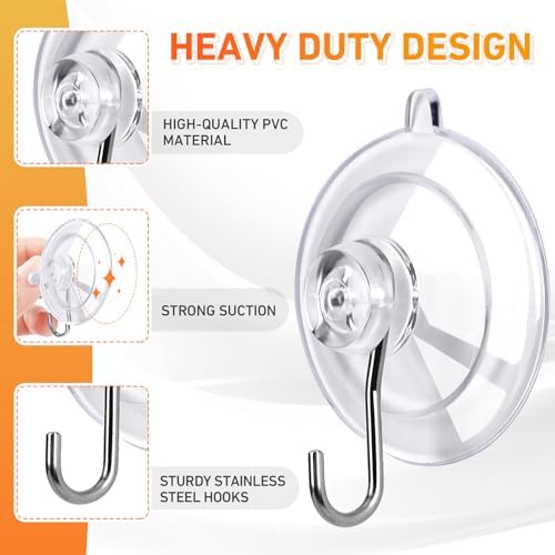 KORCCI Suction Cup Hooks 12 Pack - 10LB Load Clear Medium No Trace Reusable Stainless Steel