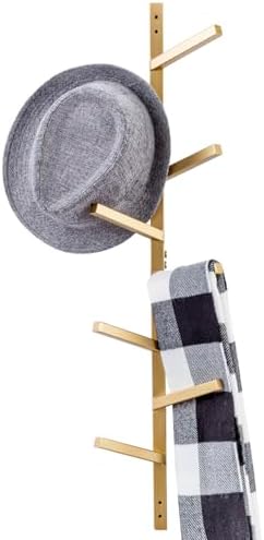 MyGift 8 Hook Vintage Gold Tone Metal Wall Mounted Hat and Coat Hanger Tree