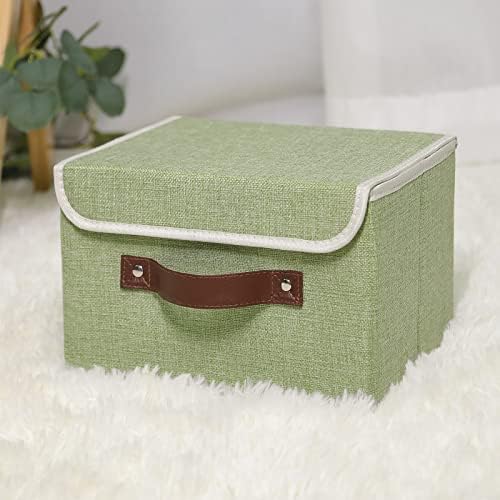 ANMINY Small Lidded Storage Bin with PU Handles