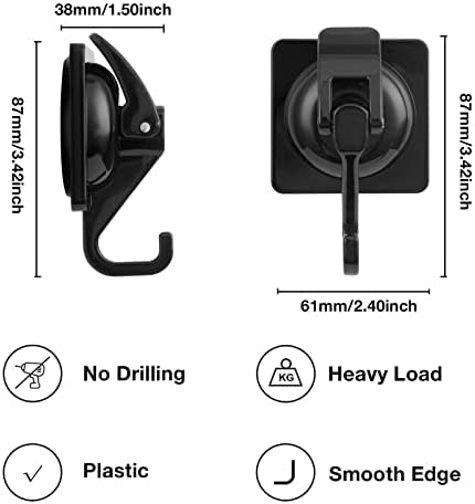 Suction Cup Wreath Hanger 2Pack Black Heavy Duty Window Waterproof Shower Hooks for Bathroom Towel Glass Door Camper