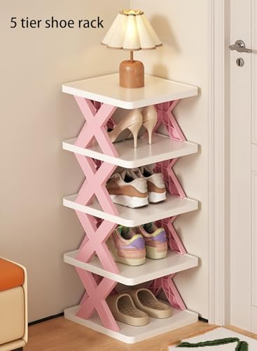 Pink 5-Tier Stackable Shoe Rack Organizer