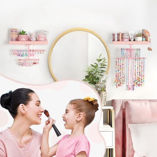 Keebofly Wall Mounted Jewelry Organizer with Wooden Shelf