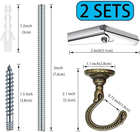 2 Sets Heavy-Duty Swag Ceiling Hooks with Hardware - Antique Brass