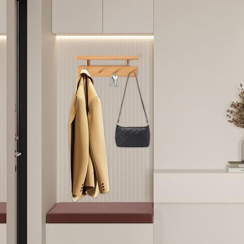 Solid Wood Shelf with Hooks 12 Inch Coat Rack Wall Mount