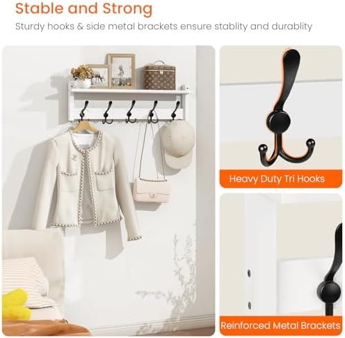 Homode Wall Shelf with Hooks 24 Inch Coat Rack