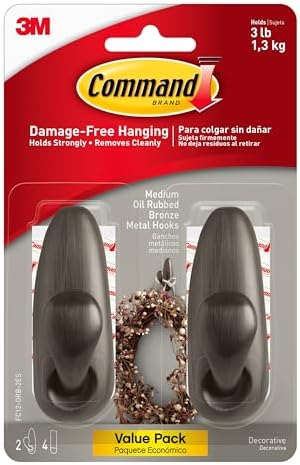 Command Medium Oil Rubbed Bronze Wall Hooks 2-Pack