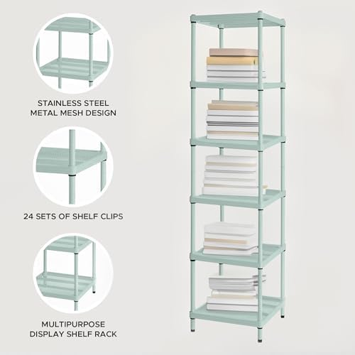 Design Ideas 6 Tier Narrow Metal Storage Shelving Tower Sage Green