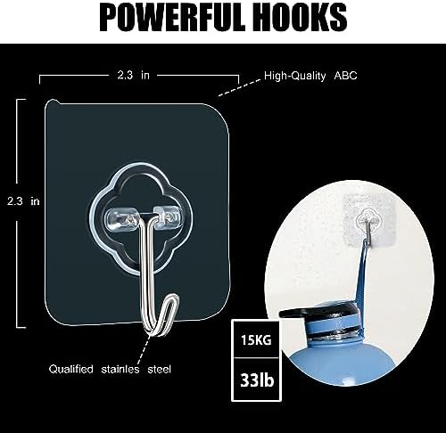 32 Pack Adhesive Hooks 33lb Max Load Transparent Reusable Wall Hooks for Kitchen Bathroom Shower Office and Home