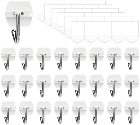 25 Clear Wall Hooks with 30 Adhesive Strips Value Pack