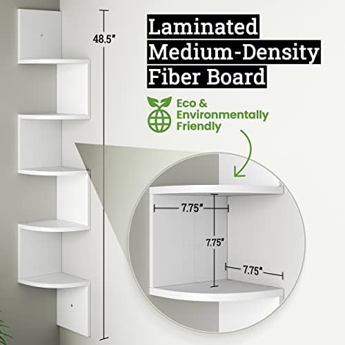 Greenco 5-Tier Floating Corner Shelves Rustic White
