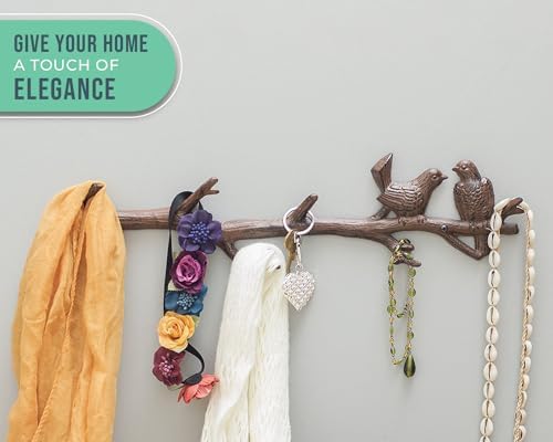 Cast Iron Birds On Branch Hook Rack with 6 Hooks