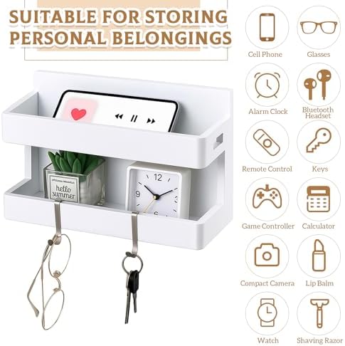 Pinkunn Wall Mounted Wooden Bedside Shelf with Hooks