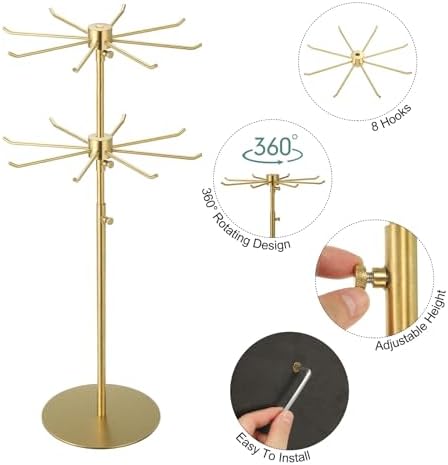Uxcell Keychain Display Stand 1Pcs - 2 Layer Rotating Jewelry Holder with 8 Hooks