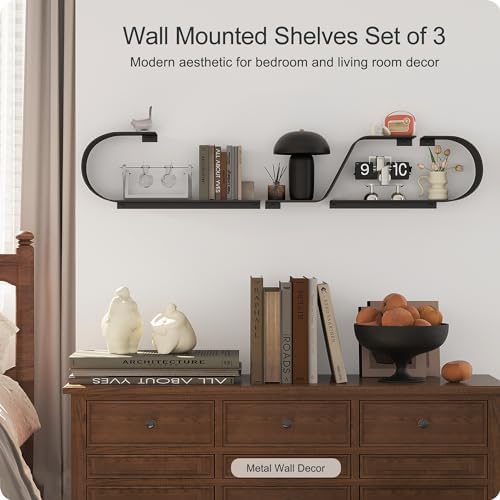 Butunita Black Floating Shelves Set of 3