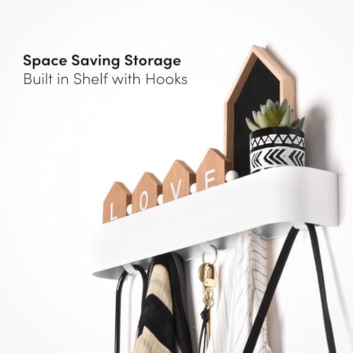 Modern Wall-Mounted Coat Rack with Shelf and 5 Hooks
