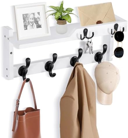 Dreampossible Wall Mount Coat Rack with Key Hooks and Mail Holder