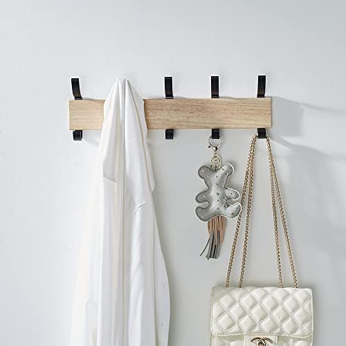 Solid Wood Coat Rack with 5 Black Hooks and Aluminum Frame