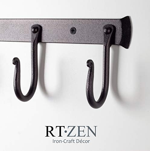 RTZEN Wall Mount Hook Set - 3 Pack Wrought Iron Black Coat Hooks for Entryway and Bathroom
