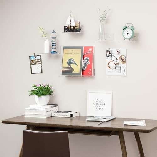 4 Pack Acrylic Wall Shelves 6 Inches Clear Floating Shelf for Home Decor and Small Spaces