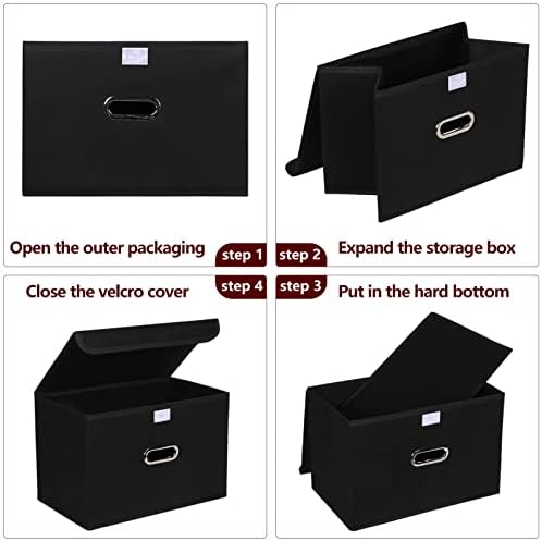 STOREONE Foldable Storage Bins with Lids and Handles 3 Pcs Black