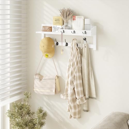 AMBIRD 2657 Inch Wall Shelf With 5 Dual Hooks And 3 Key Hooks