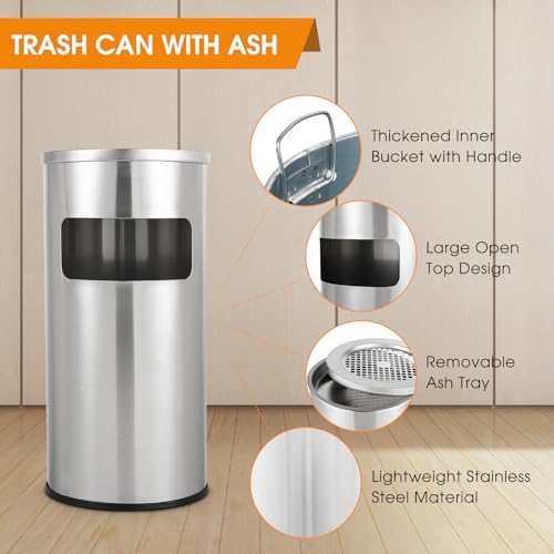 Stainless Steel Outdoor Trash Can with Removable Inner Barrel