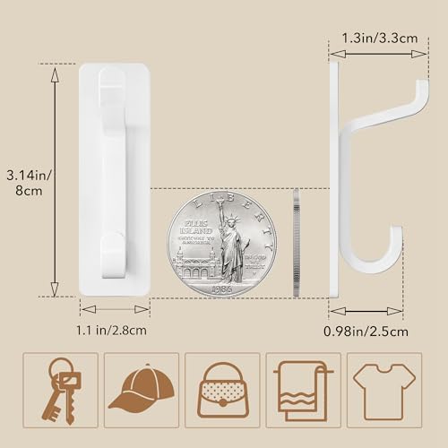 Wall Hooks for Coat and Towel 13LB Adhesive Door Hanger Stick on White 4 Pack