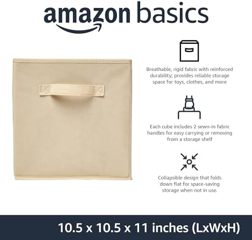 Amazon Basics Collapsible Fabric Storage Cubes with Handles Pack of 6 Beige