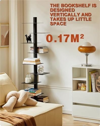 9-Tier Adjustable Carbon Steel Vertical Bookshelf Corner Display Shelf for Home Office Living Room Orange