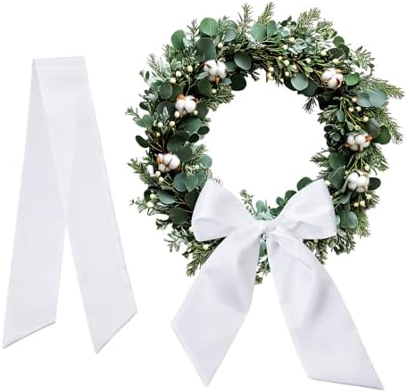 White Wreath Sash for Front Door Decor DIY Monogram Ribbon 47 x 56 Inches