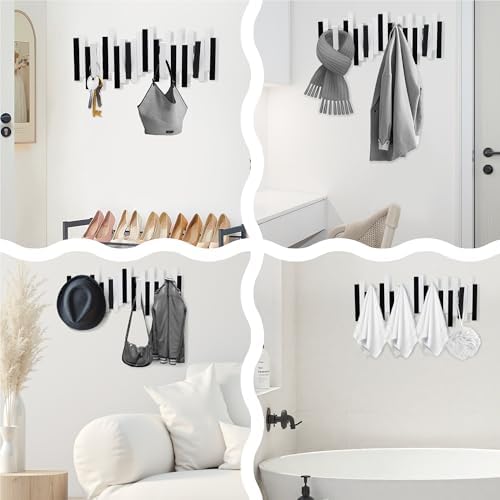 MinBoo Bamboo Multi Hook Coat Rack - Modern Space-Saving 4 Flip-Down Hooks