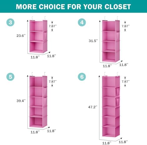 YOUDENOVA 4-Shelf Hanging Closets Organizer Light Pink