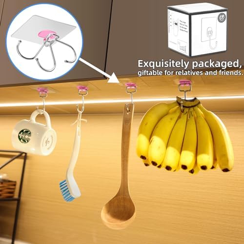 Antimbee 10-Pack Heavy Duty Adhesive Hooks 37 lb Max Transparent Pink