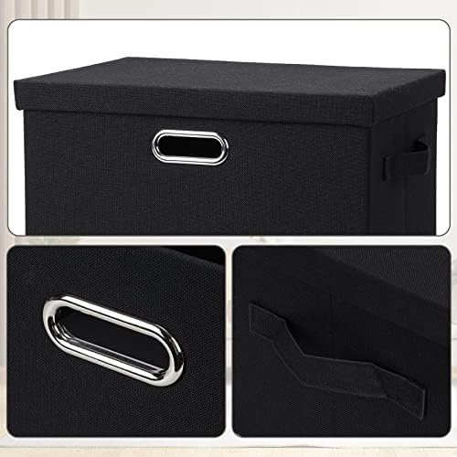 Graciadeco 17 Inch 36 Quart Collapsible Storage Bins with Lids 5 Pack Black Linen Fabric Closet Boxes