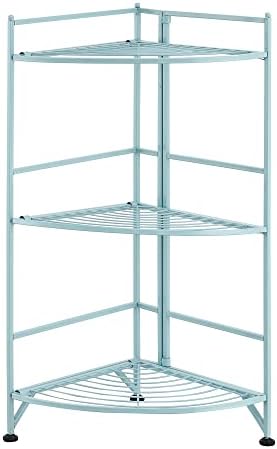 Convenience Concepts Xtra Storage 3 Tier Folding Metal Corner Shelf Sea Foam