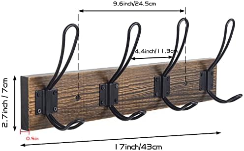 Homagic Rustic Wall Coat Hook with 4 Farmhouse Hooks - Brown