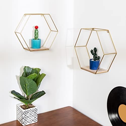 Honey-Can-Do Hexagonal Gold Wall Shelves Set