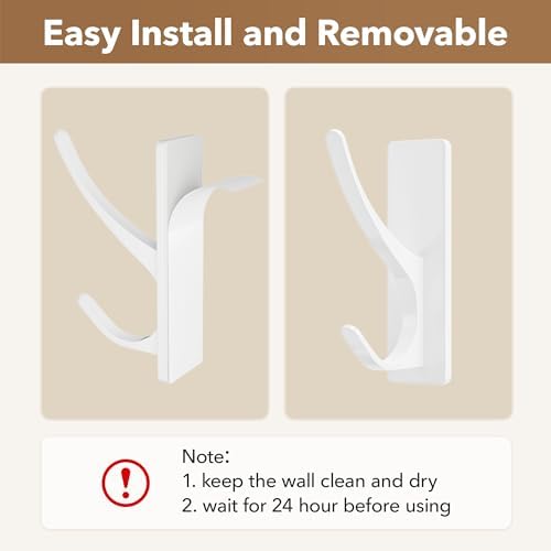 Self Adhesive Coat Hooks Heavy Duty Stainless 6 Pack White