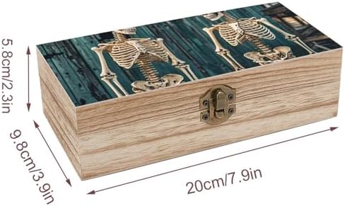 Vintage Wooden Storage Box with Skeletons Print