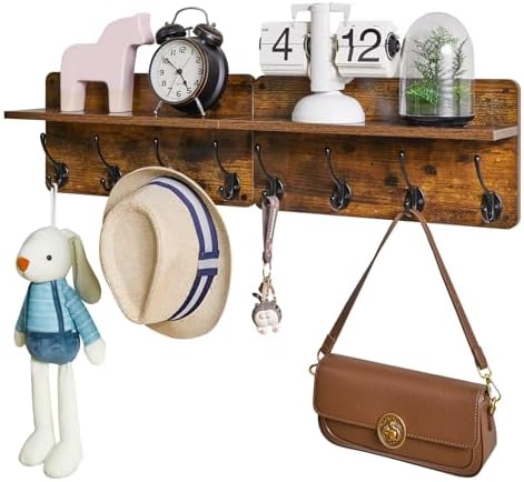YMYNY Wall Mounted Coat Rack with 8 Hooks and Shelf