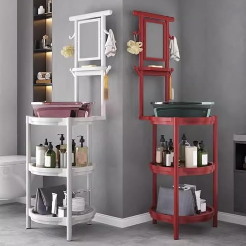 Round Square Bathroom Storage Shelf with Rotatable Mirror