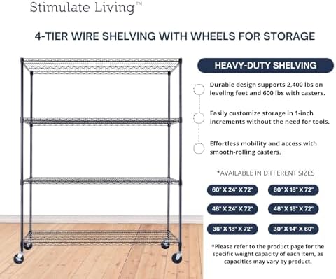 Stimulate Living 4-Tier Black Heavy Duty Wire Shelving Unit