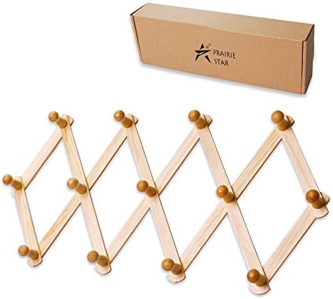 Prairie Star Expandable Coat Rack with 13 Peg Hooks for Storage of Hats Scarves Purses and More
