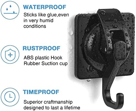 Suction Cup Wreath Hanger 2Pack Black Heavy Duty Window Waterproof Shower Hooks for Bathroom Towel Glass Door Camper