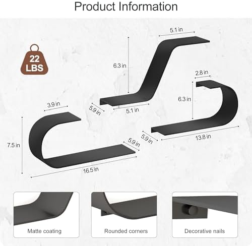 Butunita Black Floating Shelves Set of 3