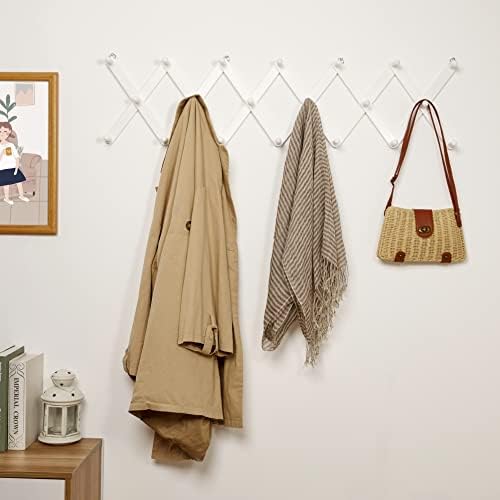 Wooden Wall Hanger Expandable Coat Rack with 14 Peg Hooks