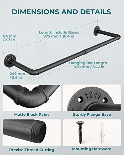 OROPY Industrial Pipe Clothes Rack Wall Mounted Set of 2