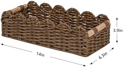 CubesLand PP Wicker Scalloped Edge Floating Shelf Basket Toilet Paper Basket Decorative Storage Container Brown