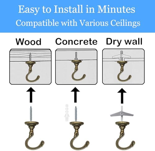 2 Sets Heavy-Duty Swag Ceiling Hooks with Hardware - Antique Brass