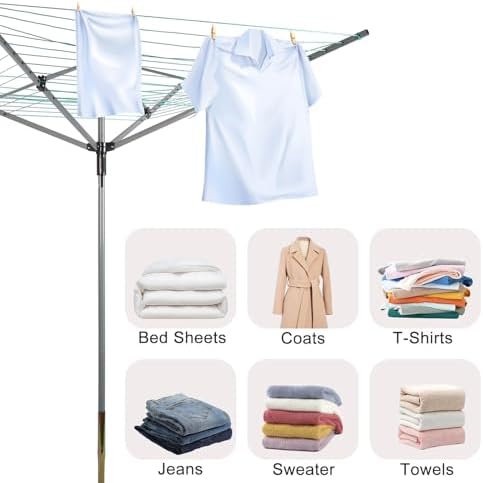 Outdoor Umbrella Drying Rack with 4 Arms and 165 Feet Clothesline